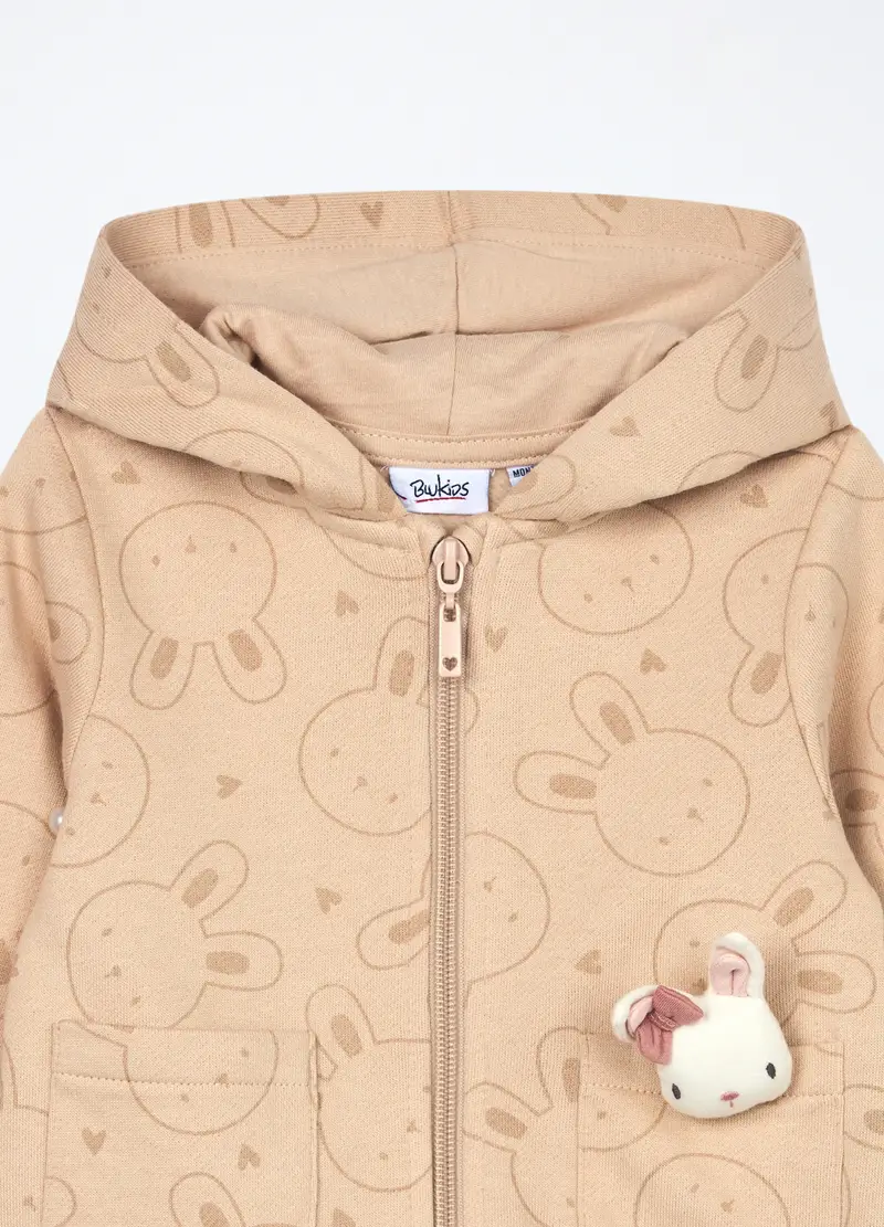 , Felpa Con Cappuccio In Puro Cotone Neonata, Bambina, Beige chiaro miniatura 3