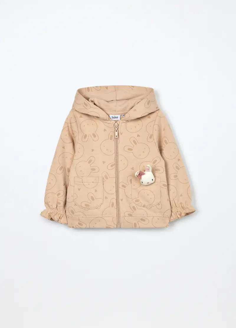 Felpa Con Cappuccio In Puro Cotone Neonata, Bambina, Beige chiaro