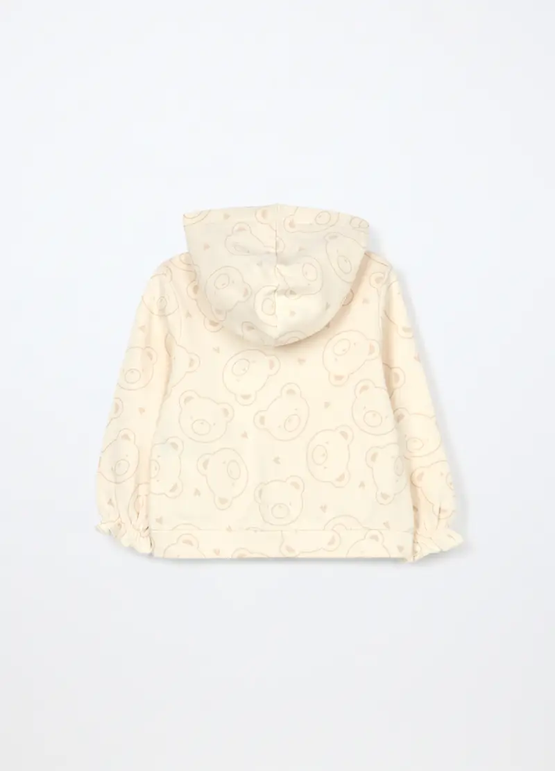 Felpa Con Cappuccio In Puro Cotone Neonata, Bambina, Bianco panna miniatura 2