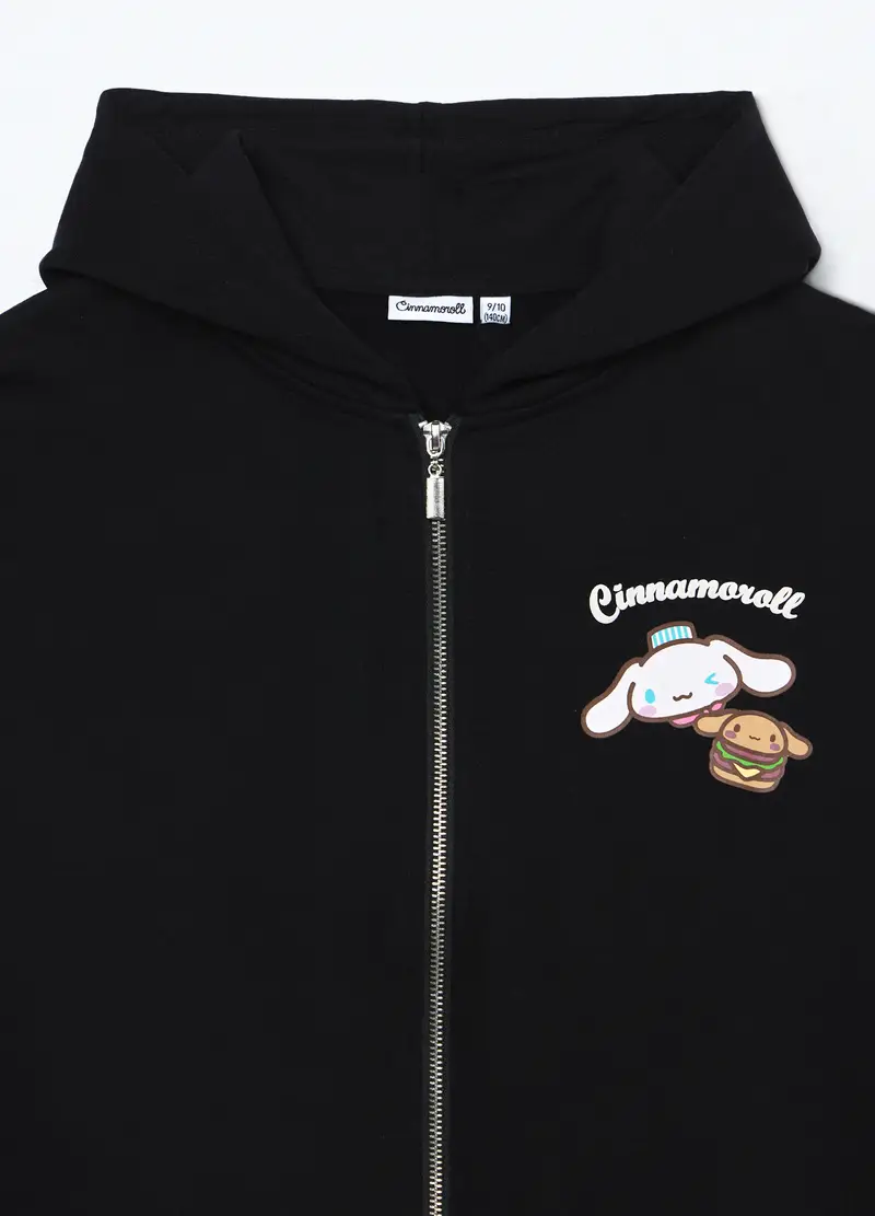 Felpa Con Cappuccio In Puro Cotone Ragazza, Bambina, Nero miniatura 3