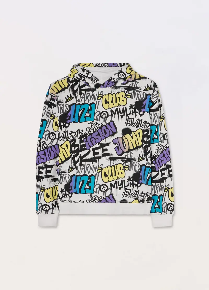 Blukids, Felpa Con Cappuccio In Puro Cotone Ragazzo, Bambino, Bianco, Taglia: 9-10