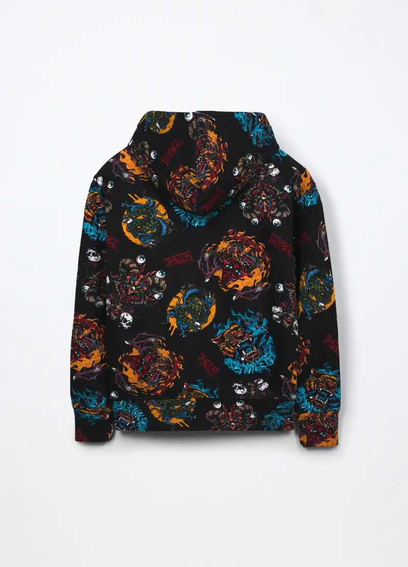 Felpa Con Cappuccio In Puro Cotone Ragazzo, Bambino, Nero stampa 1 miniatura 2