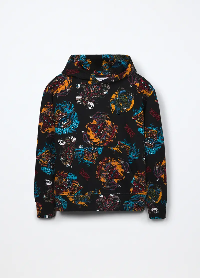 Felpa Con Cappuccio In Puro Cotone Ragazzo, Bambino, Nero stampa 1