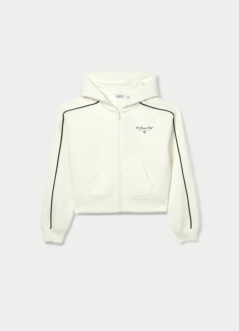 Felpa Con Cappuccio Misto Modal Ragazza, Bambina, Bianco panna