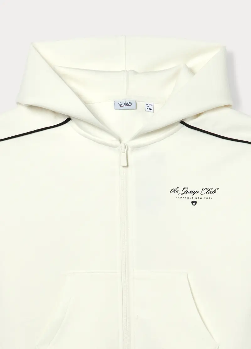 Felpa Con Cappuccio Misto Modal Ragazza, Bambina, Bianco panna miniatura 3