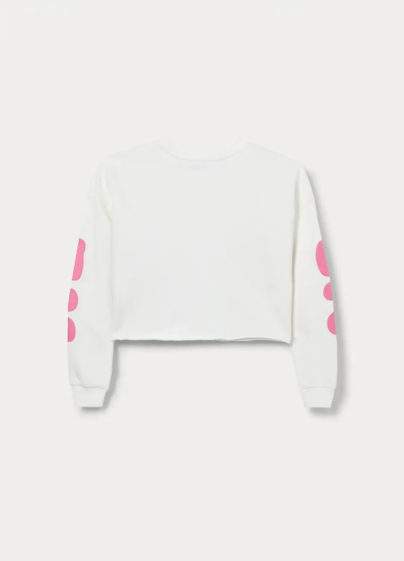 Felpa Cropped In French Terry Di Puro Cotone Ragazza, Bambina, Bianco miniatura 2