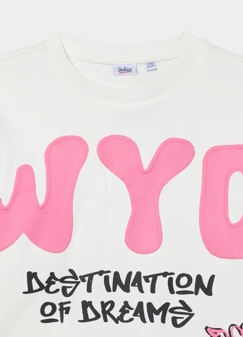 Felpa Cropped In French Terry Di Puro Cotone Ragazza, Bambina, Bianco miniatura 3