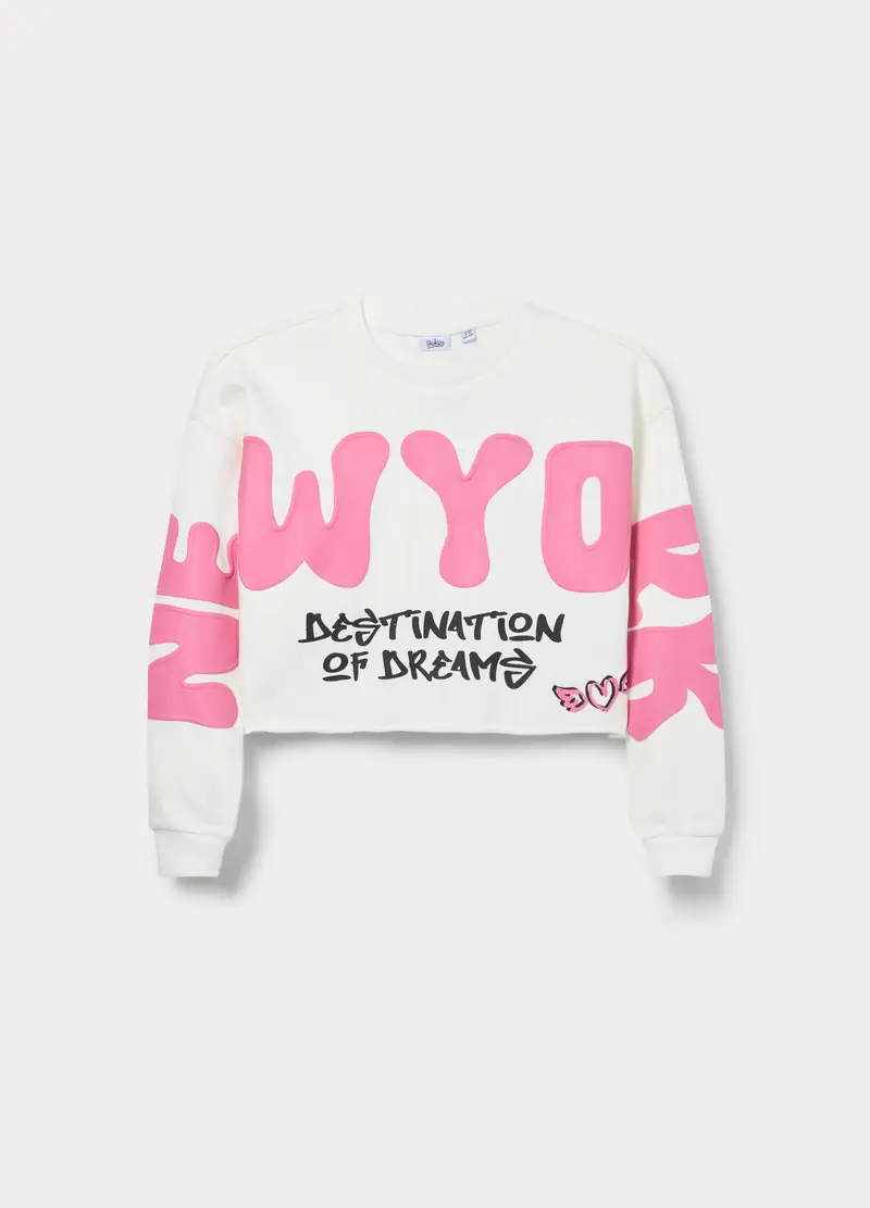 Felpa Cropped In French Terry Di Puro Cotone Ragazza, Bambina, Bianco