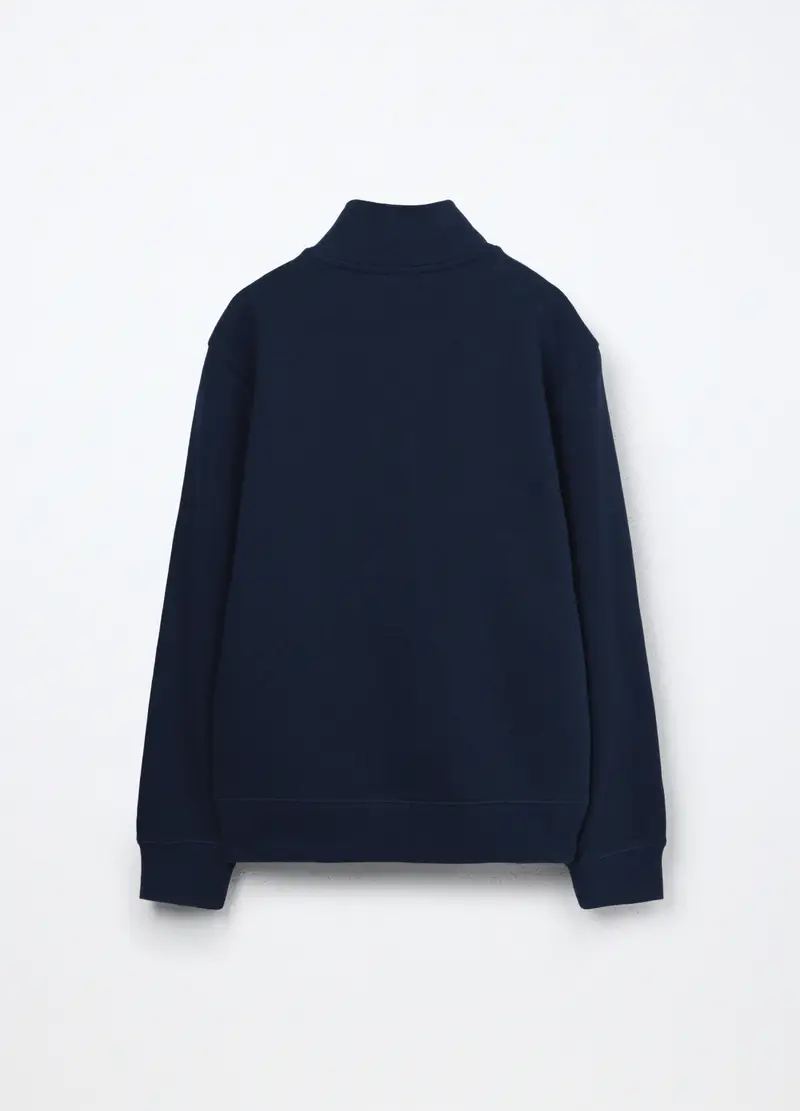 Felpa Full Zip A Collo Alto In Puro Cotone Bambino, Blu scuro miniatura 2