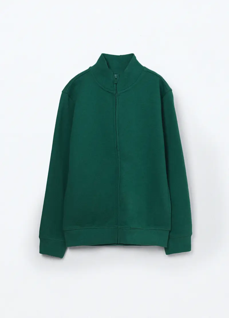 Blukids, Felpa Full Zip A Collo Alto In Puro Cotone Bambino, Verde scuro, Taglia: 3-4