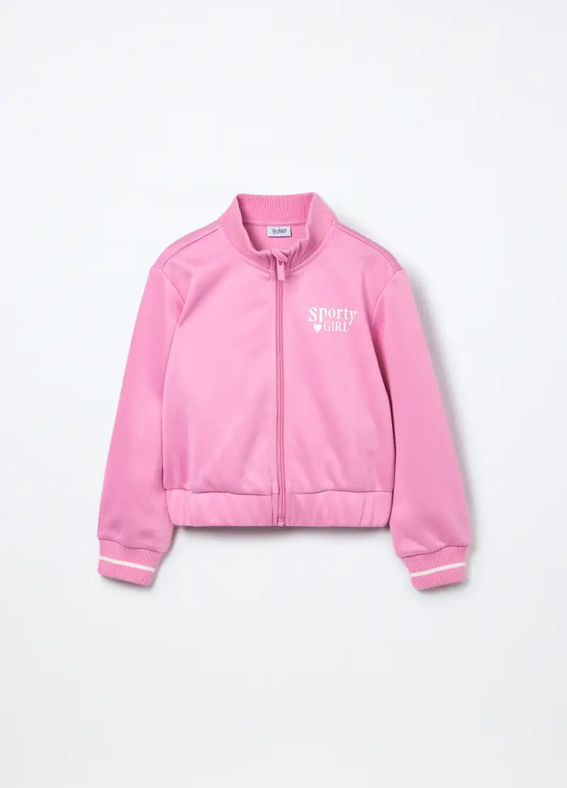 Felpa Full Zip Bambina, Rosa pastello