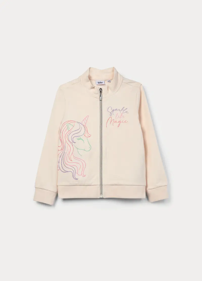 Felpa Full Zip In French Terry Di Cotone Stretch Bambina, Bianco avorio