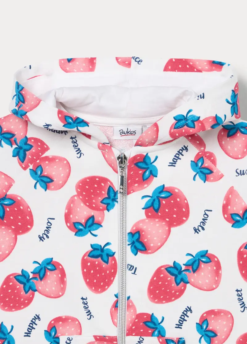 Felpa Full Zip In French Terry Di Puro Cotone Bambina, Bianco miniatura 3