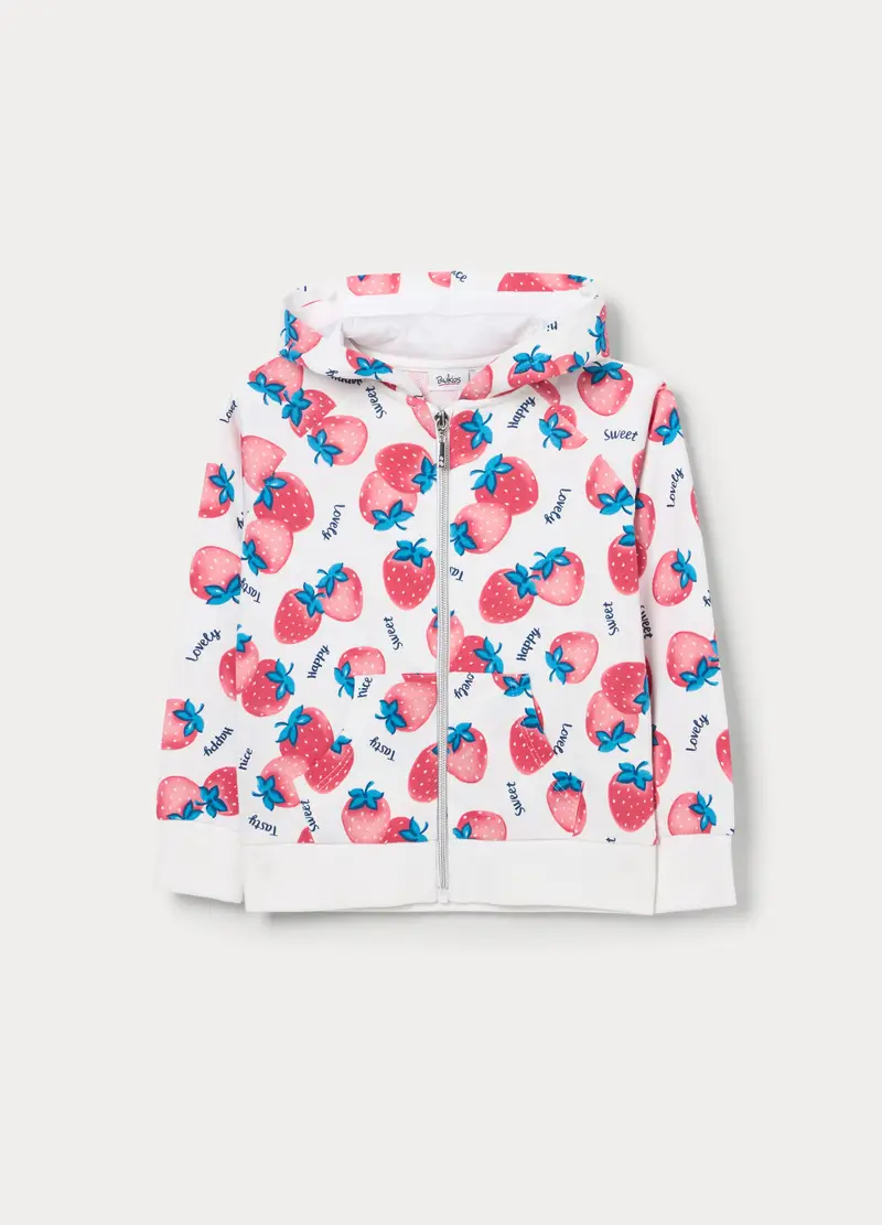 Felpa Full Zip In French Terry Di Puro Cotone Bambina, Bianco