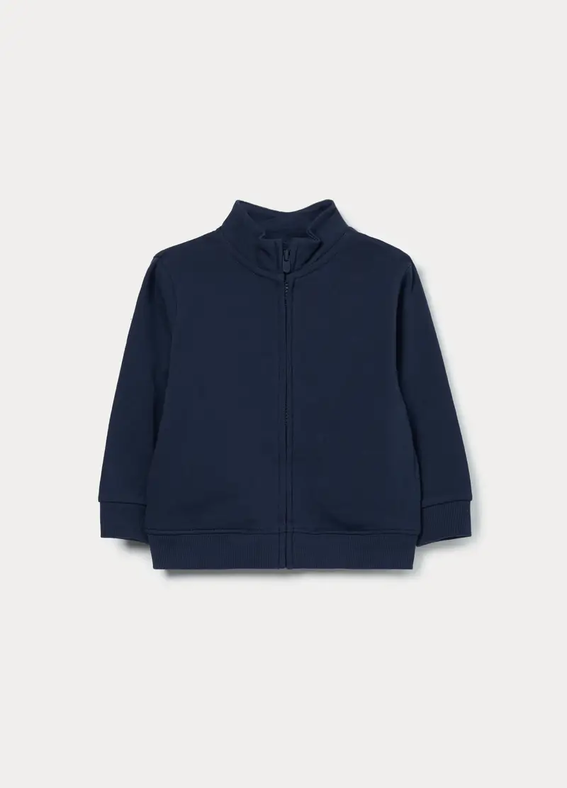 Felpa Full Zip In French Terry Di Puro Cotone Bimbo, Bambino, Blu scuro