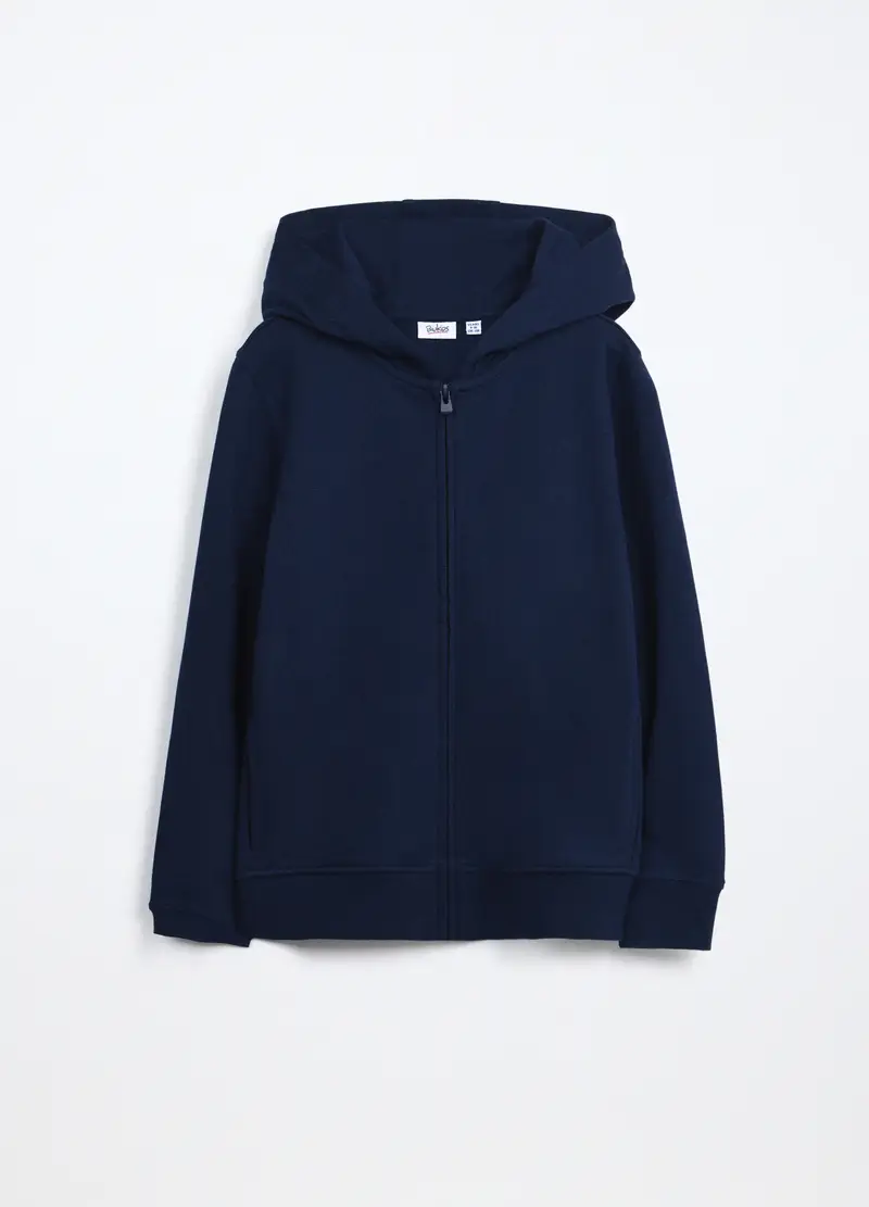Felpa Full Zip In Puro Cotone Bambina, Blu scuro