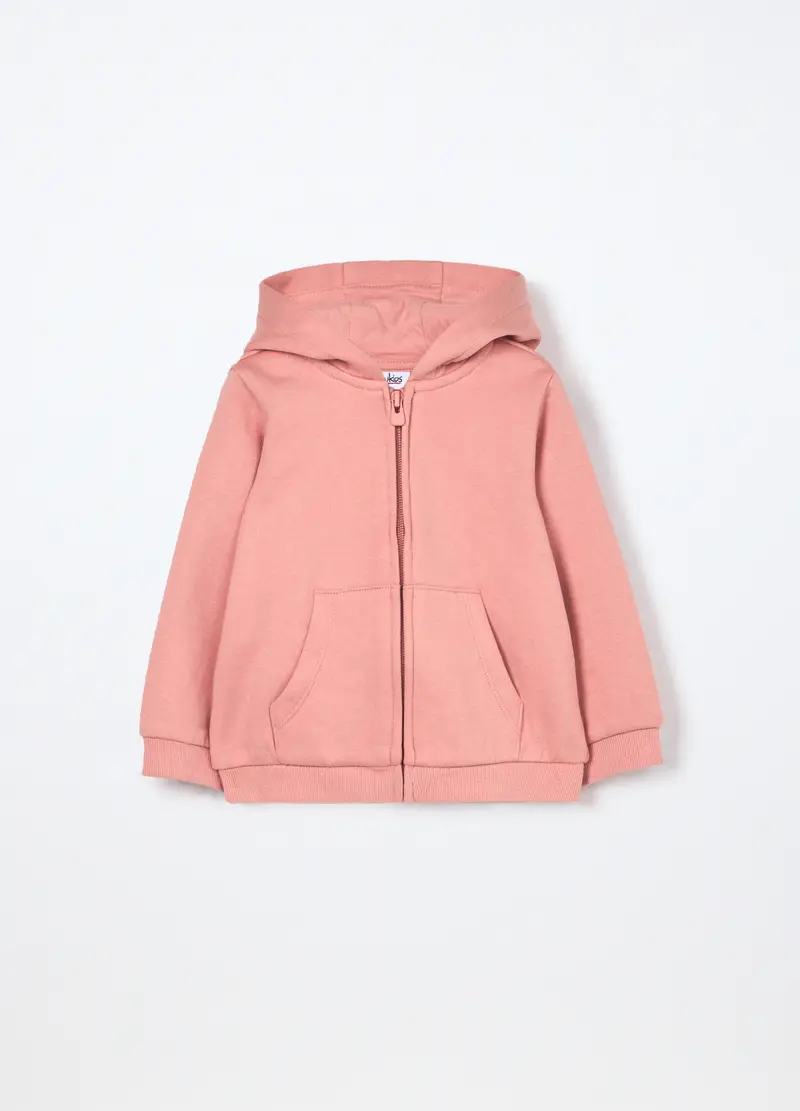 Felpa Full Zip In Puro Cotone Neonata, Bambina, Rosa pastello