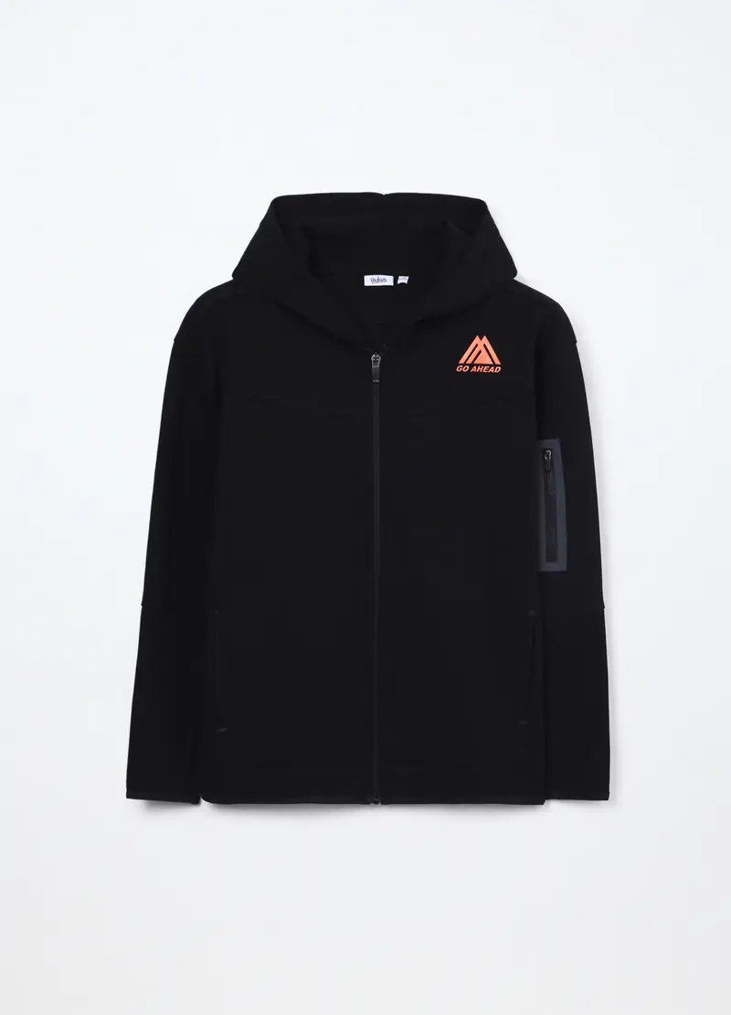 Felpa Full Zip Misto Cotone Ragazzo, Bambino, Nero