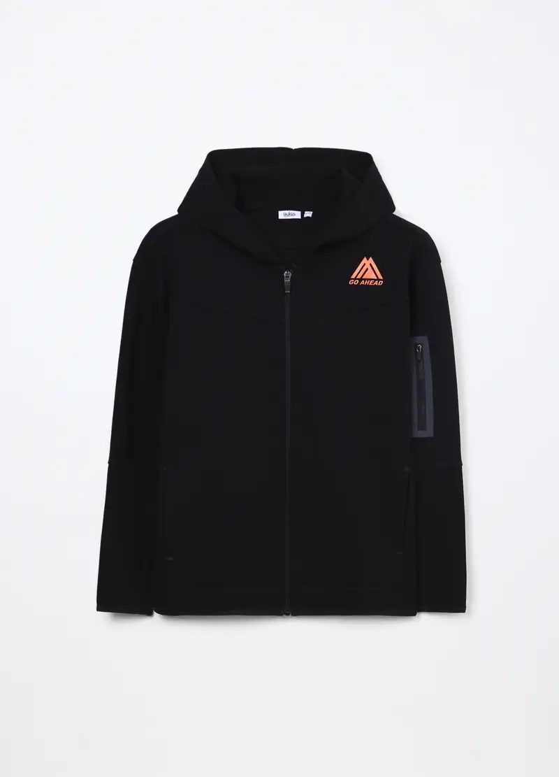 Felpa Full Zip Misto Cotone Ragazzo, Bambino, Nero