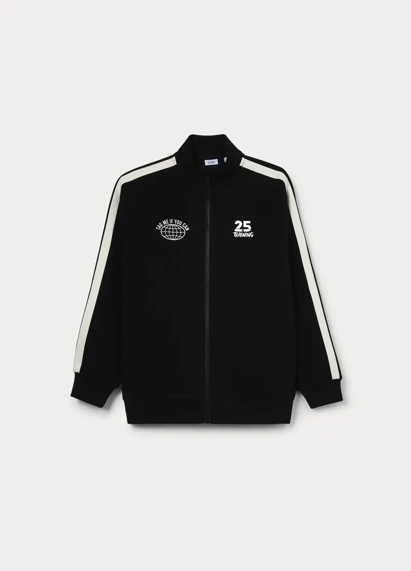 Felpa Full Zip Misto Cotone Ragazzo, Bambino, Nero