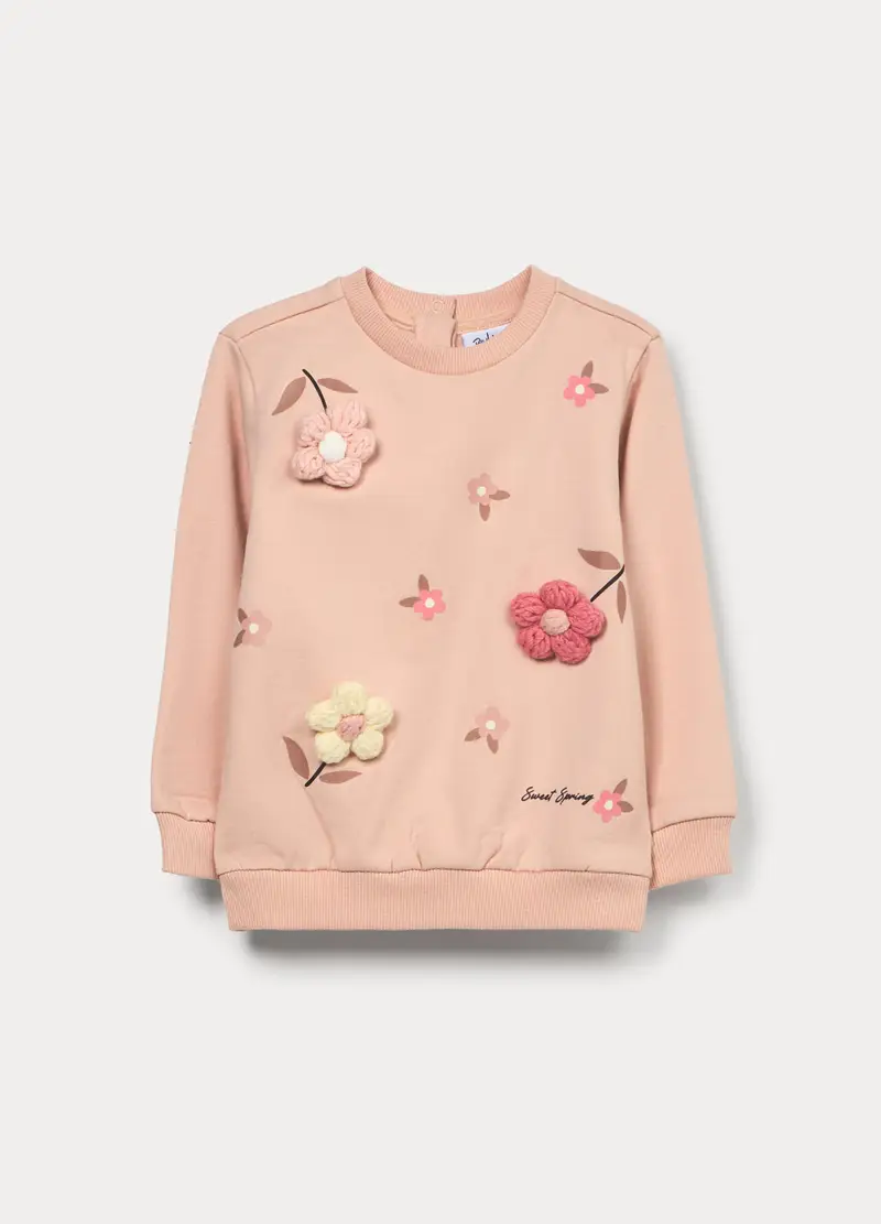 Felpa Girocollo In French Terry Di Cotone Stretch Bimba, Bambina, Rosa chiaro