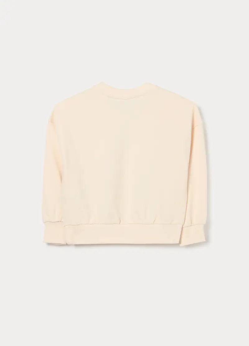 Felpa Girocollo In French Terry Di Puro Cotone Bambina, Beige chiaro miniatura 2