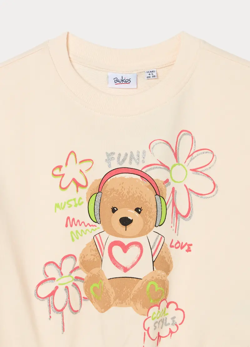 Felpa Girocollo In French Terry Di Puro Cotone Bambina, Beige chiaro miniatura 3