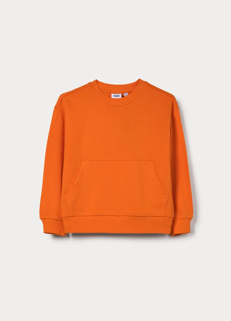 Felpa Girocollo In French Terry Di Puro Cotone Bambino, Arancione papaya