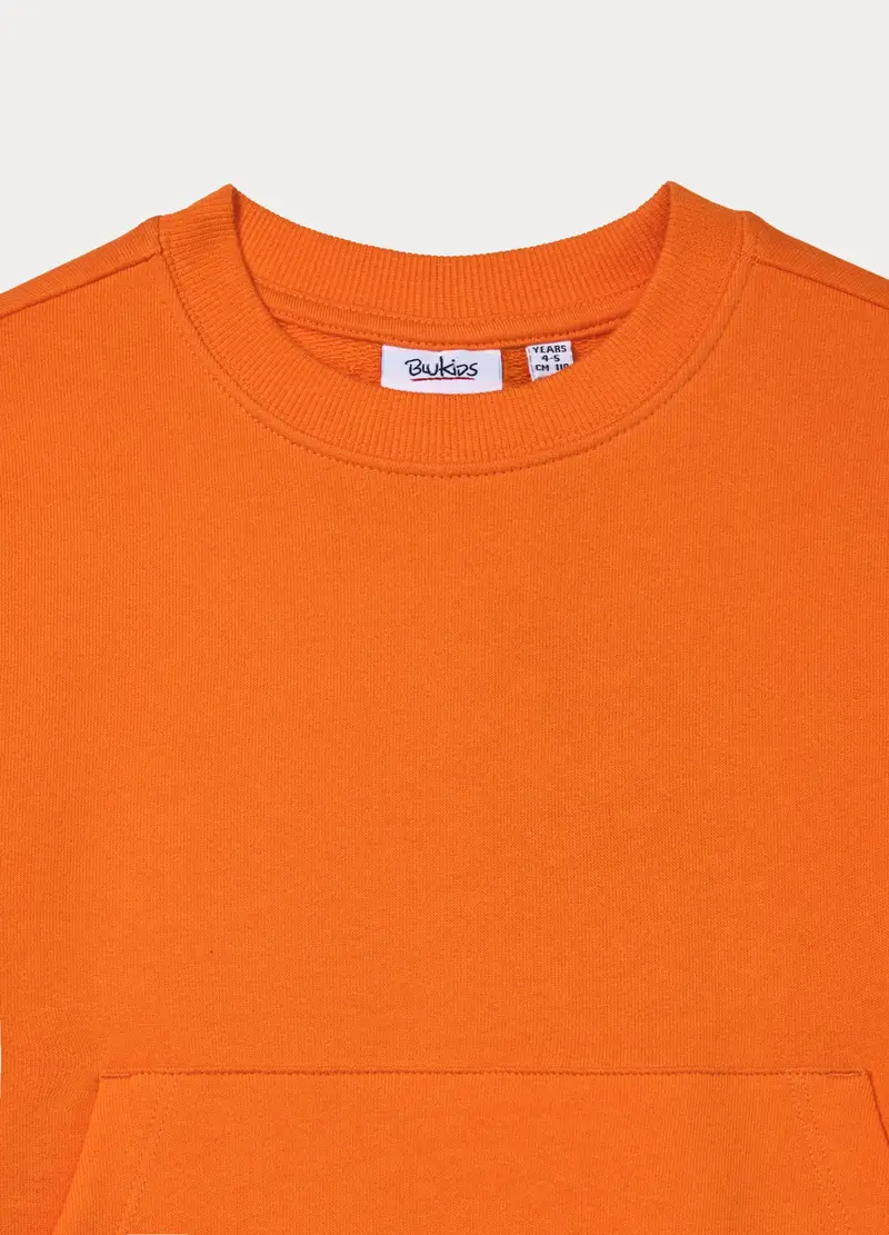 Felpa Girocollo In French Terry Di Puro Cotone Bambino, Arancione papaya miniatura 3