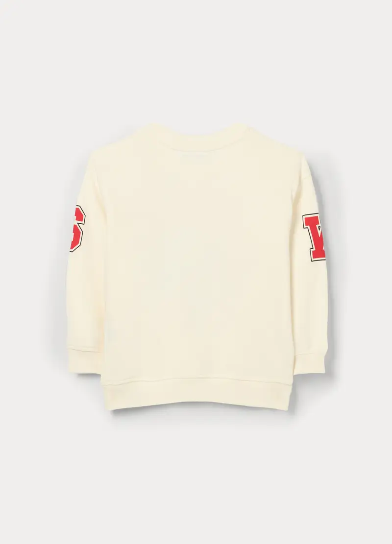 Felpa Girocollo In French Terry Di Puro Cotone Bambino, Bianco panna miniatura 2