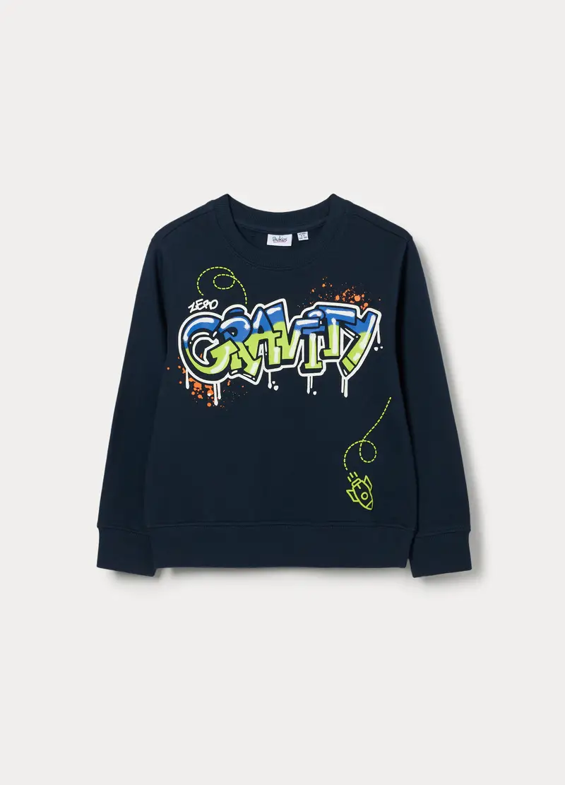 Felpa Girocollo In French Terry Di Puro Cotone Bambino, Blu Bluette