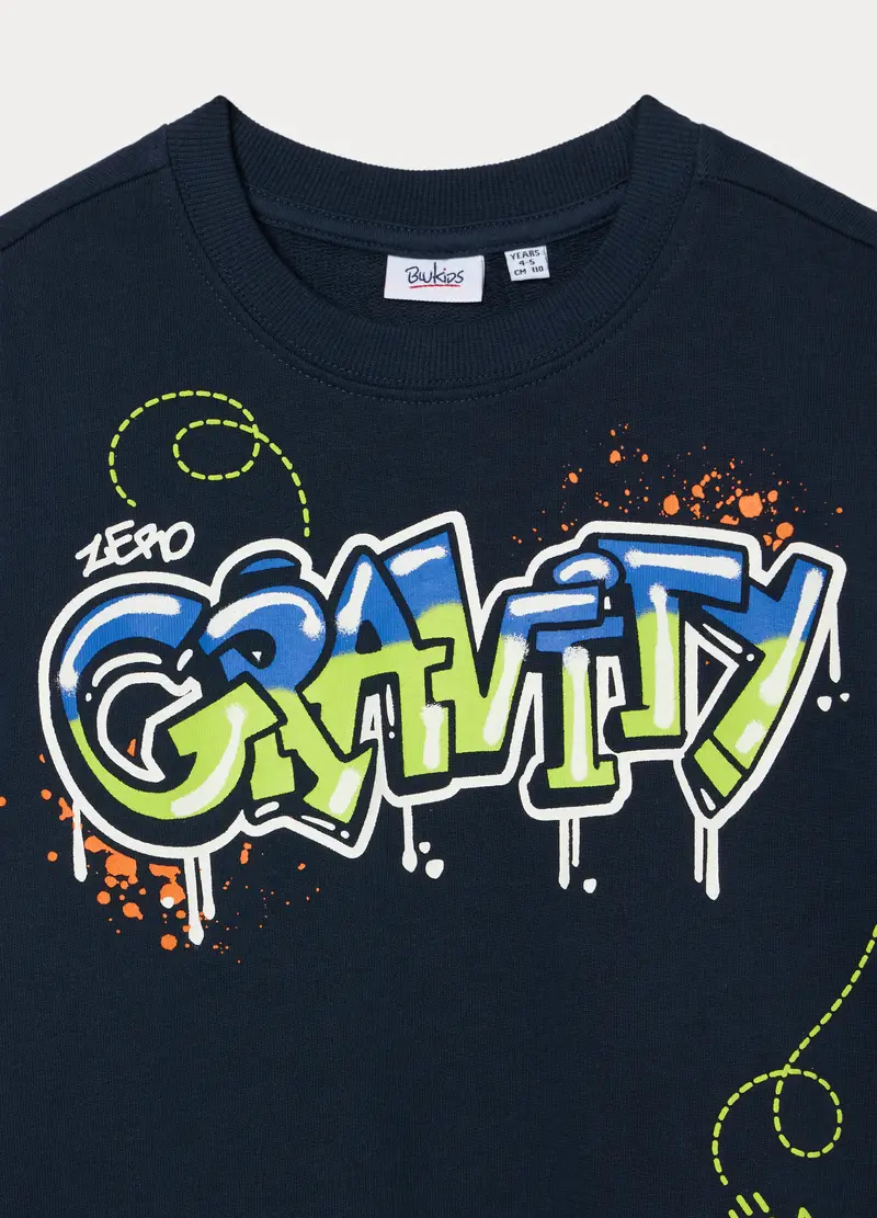 Felpa Girocollo In French Terry Di Puro Cotone Bambino, Blu Bluette miniatura 3