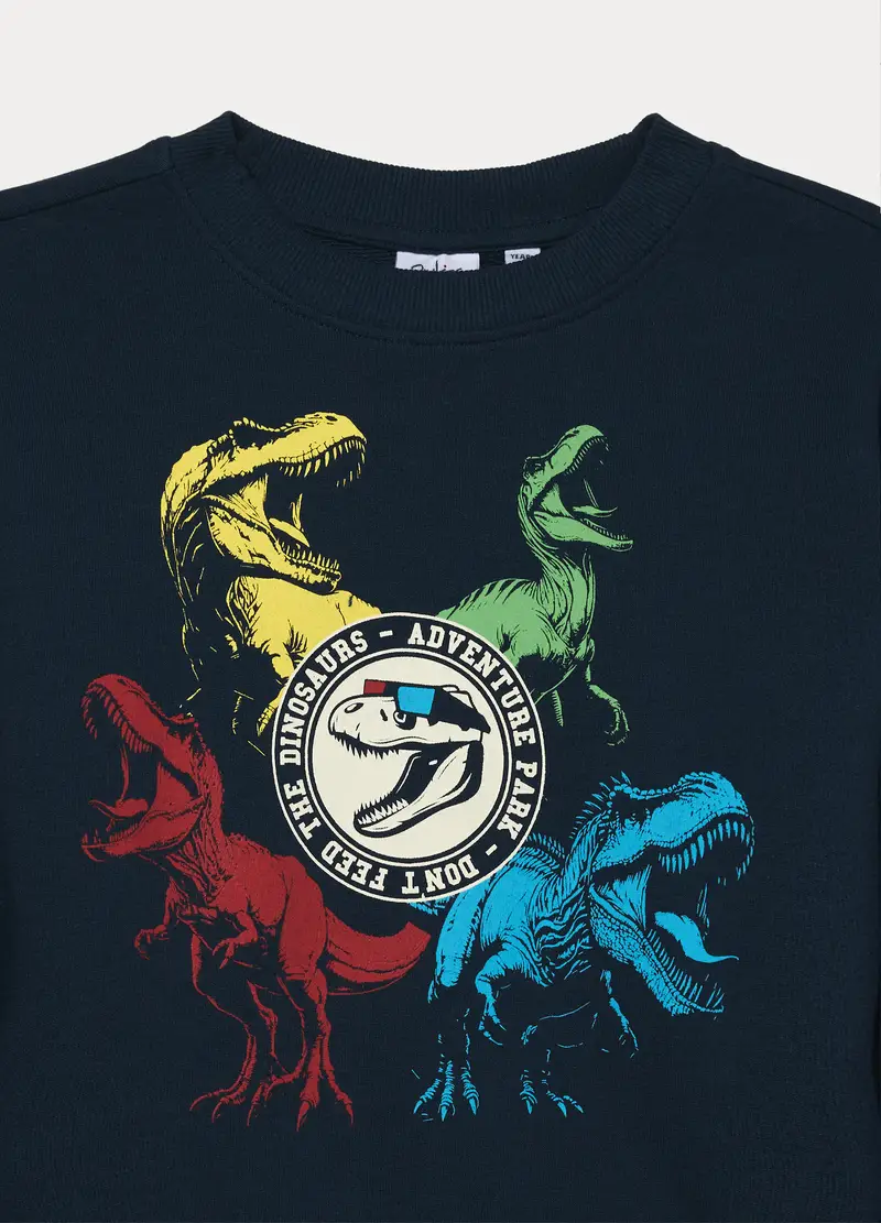 Felpa Girocollo In French Terry Di Puro Cotone Bambino, Blu scuro miniatura 3