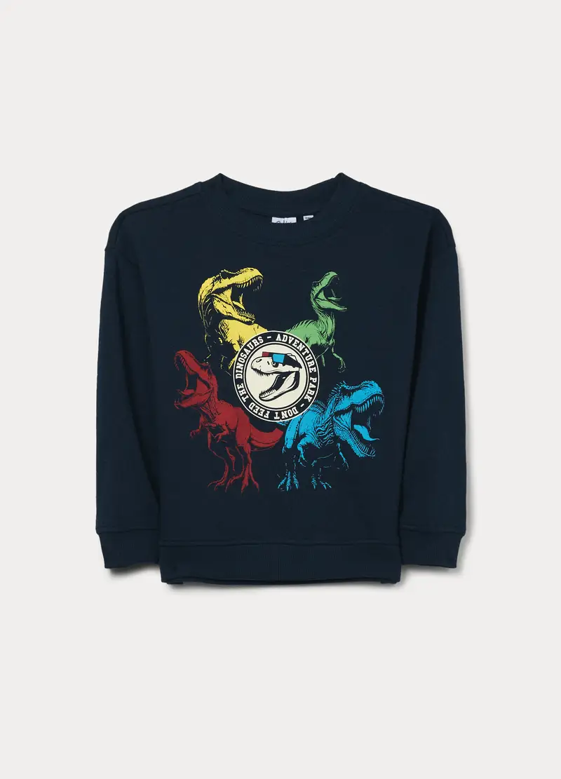 Felpa Girocollo In French Terry Di Puro Cotone Bambino, Blu scuro