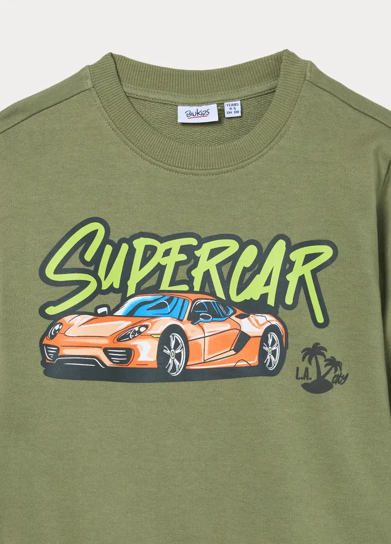 Felpa Girocollo In French Terry Di Puro Cotone Bambino, Verde chiaro miniatura 3