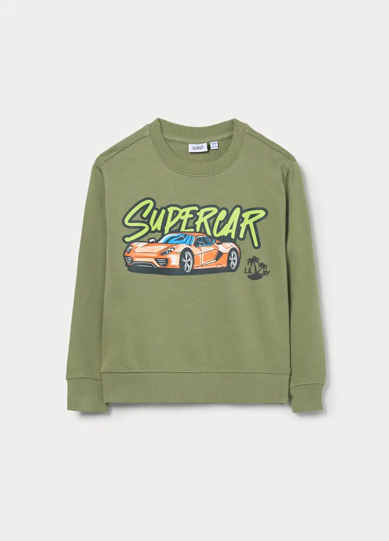 Felpa Girocollo In French Terry Di Puro Cotone Bambino, Verde chiaro