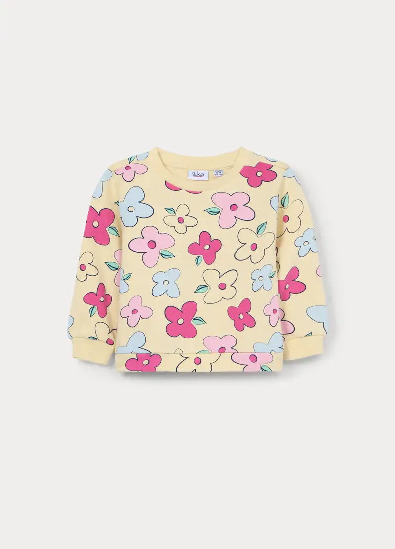 Felpa Girocollo In French Terry Di Puro Cotone Bimba, Bambina, Giallo chiaro