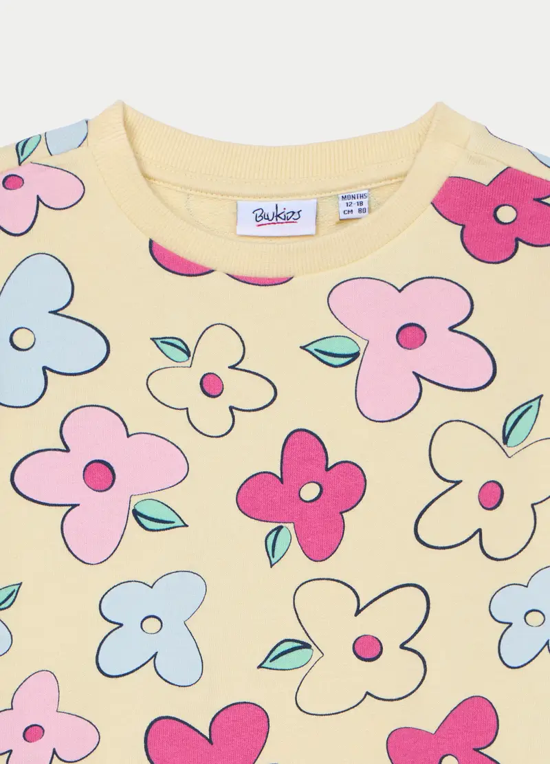 Felpa Girocollo In French Terry Di Puro Cotone Bimba, Bambina, Giallo chiaro miniatura 3