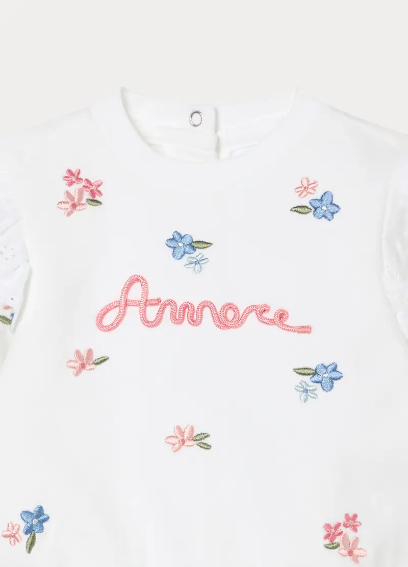 Felpa Girocollo In French Terry Di Puro Cotone Neonata, Bianco gesso miniatura 3