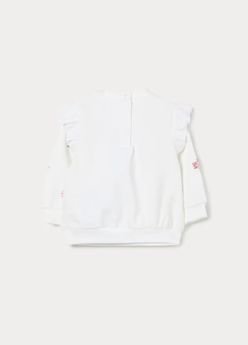 Felpa Girocollo In French Terry Di Puro Cotone Neonata, Bianco gesso miniatura 2