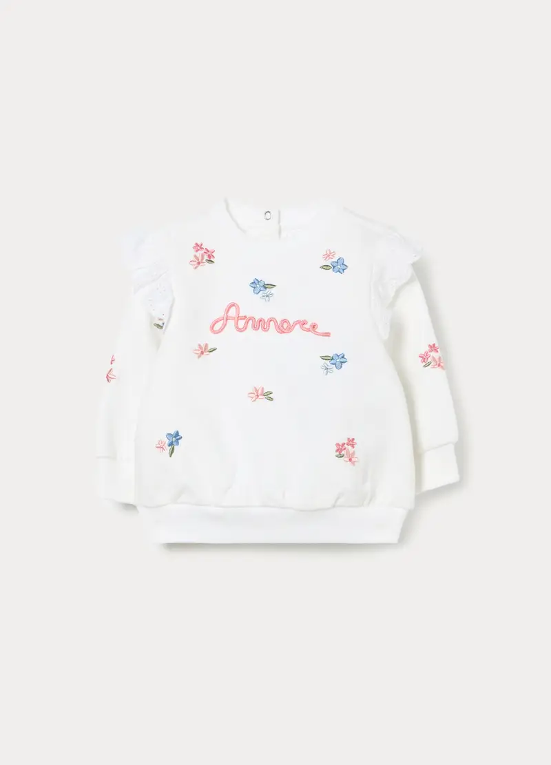Felpa Girocollo In French Terry Di Puro Cotone Neonata, Bianco gesso