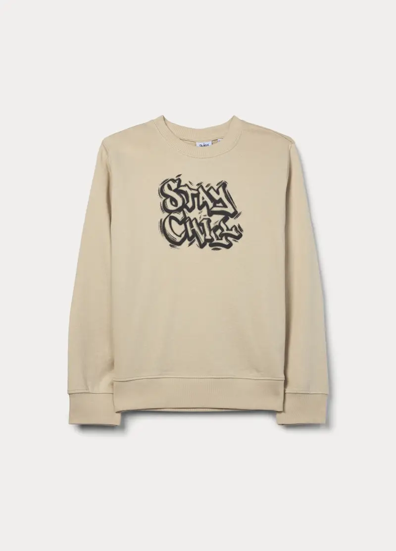 Felpa Girocollo In French Terry Di Puro Cotone Ragazzo, Bambino, Bianco avorio