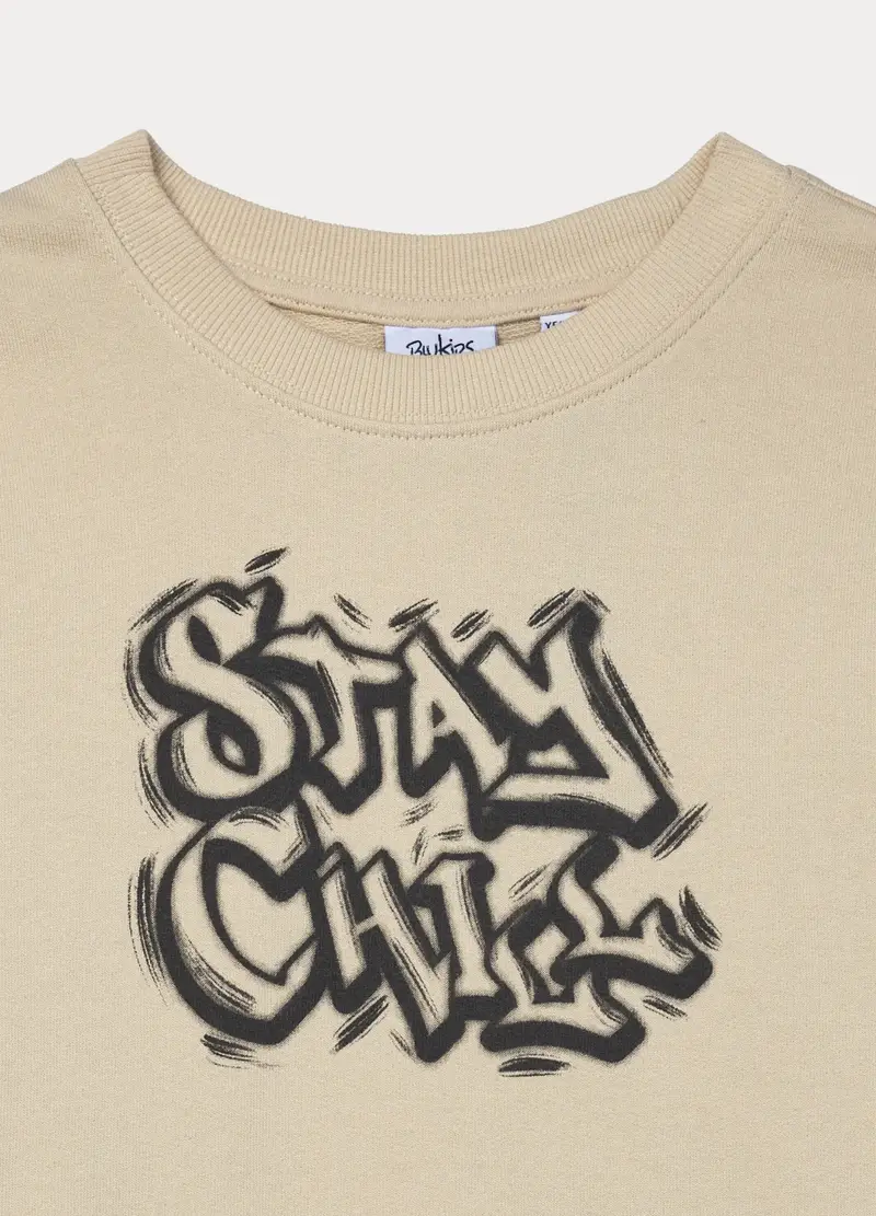 Felpa Girocollo In French Terry Di Puro Cotone Ragazzo, Bambino, Bianco avorio miniatura 3