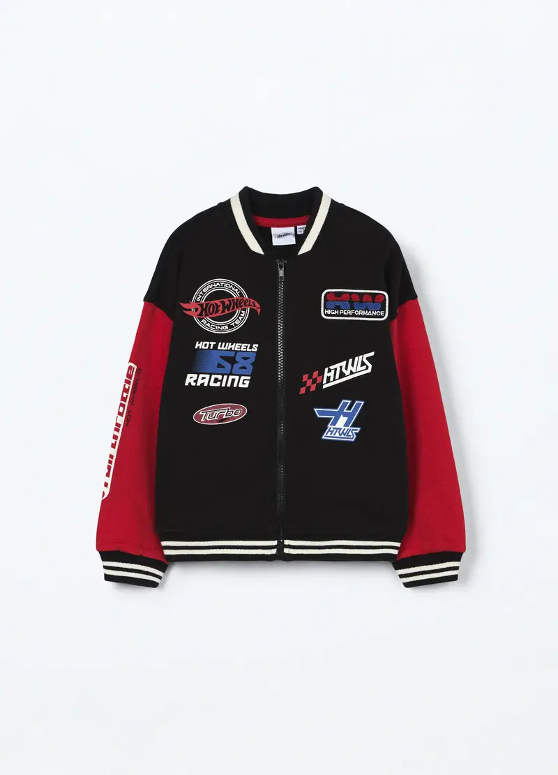 Felpa Hot Wheels Varsity In Puro Cotone Bambino, Rosso aragosta