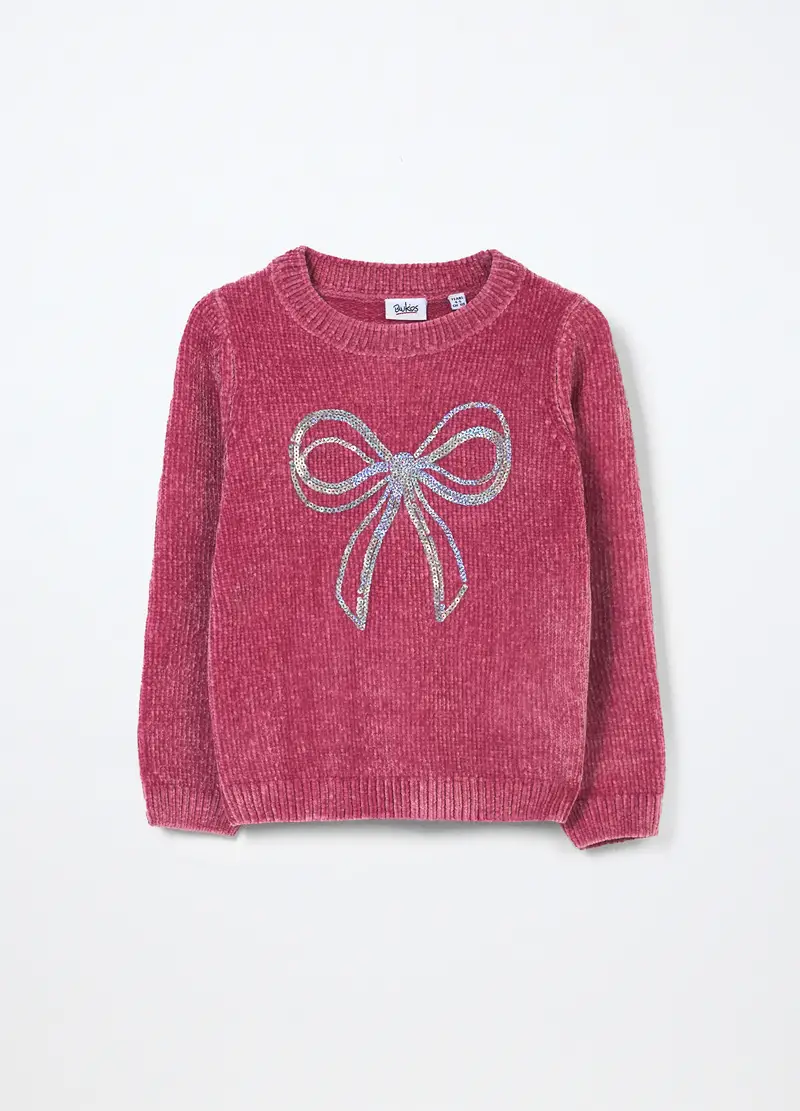 Felpa In Ciniglia Con Paillettes Bambina, Rosa scuro