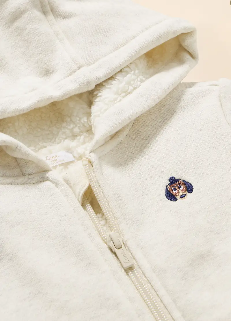 Felpa In Cotone Con Cappuccio, Neonato, Beige melange miniatura 2