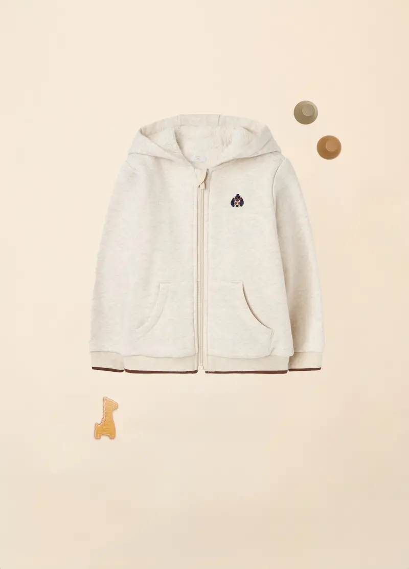 Felpa In Cotone Con Cappuccio, Neonato, Beige melange