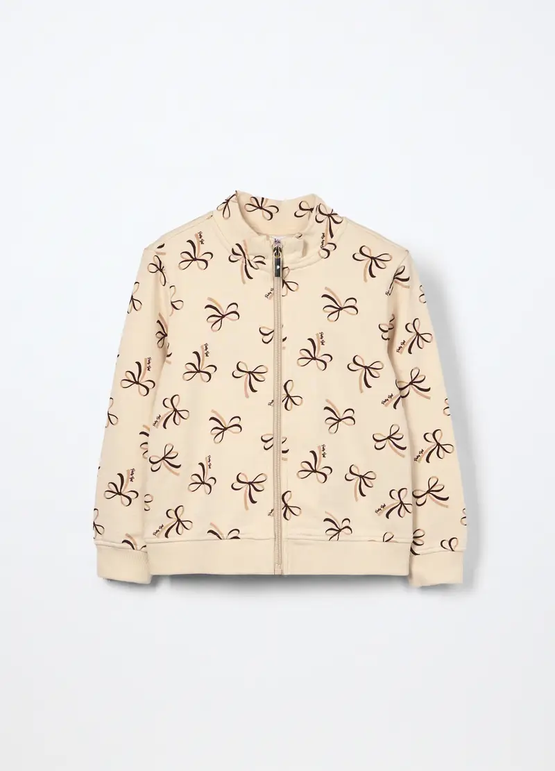 Felpa In Cotone Fleece Bambina, Bianco avorio