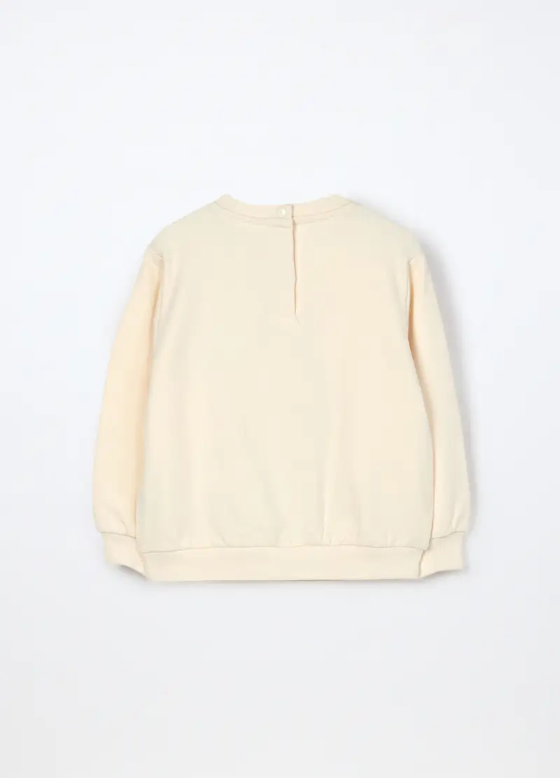 Felpa In Cotone Fleece Stretch Neonata, Bambina, Beige chiaro miniatura 2