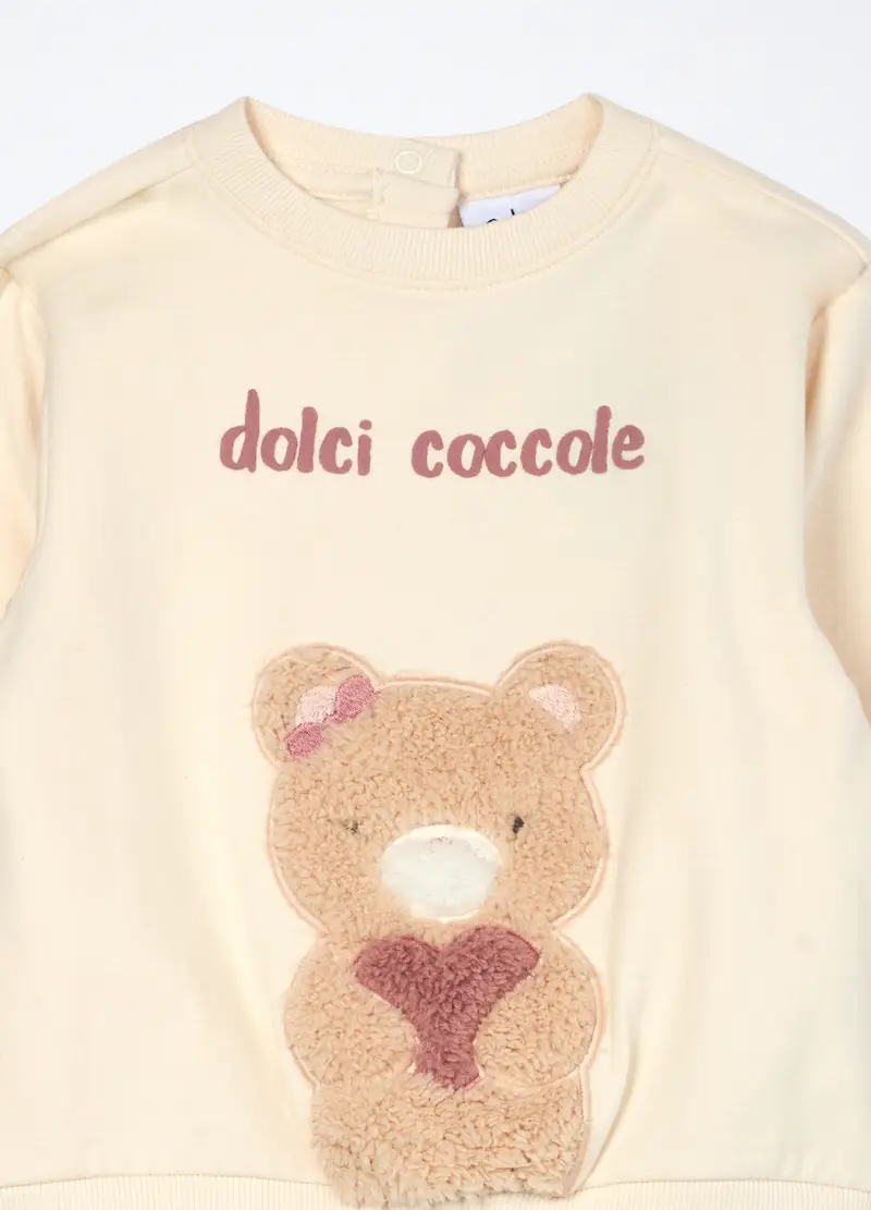 Felpa In Cotone Fleece Stretch Neonata, Bambina, Beige chiaro miniatura 3